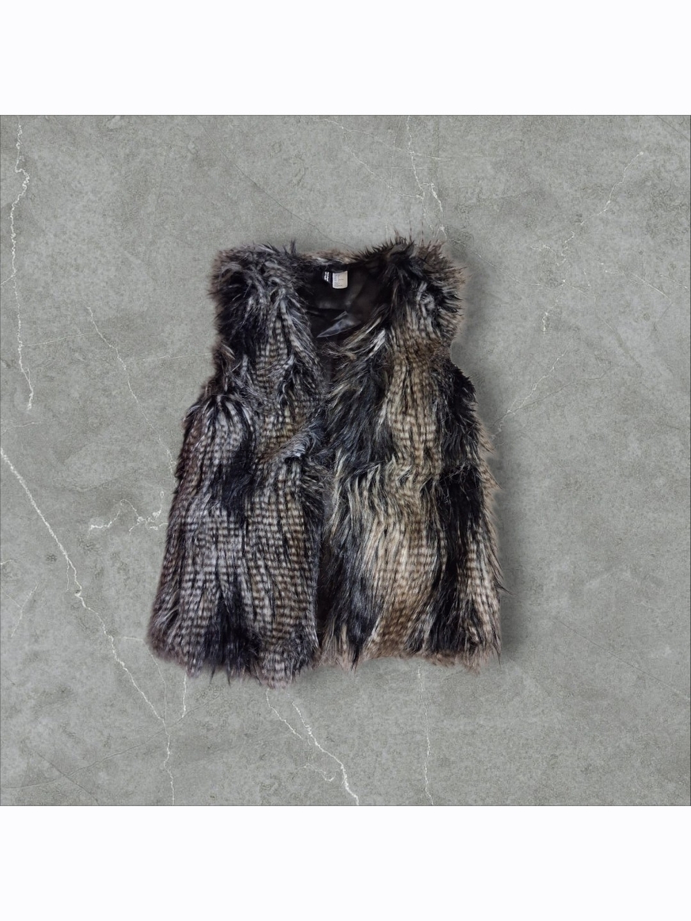 H&M Gray and Black Faux Fur Trim Vest